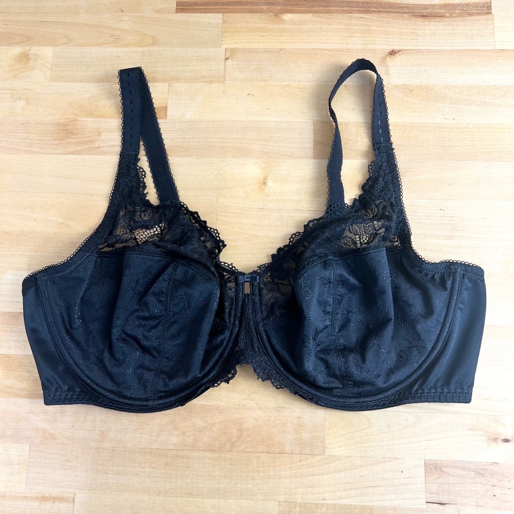 DELIMIRA Black Lace Minimizer Bra Underwire Unlined Full Coverage Size 44DD